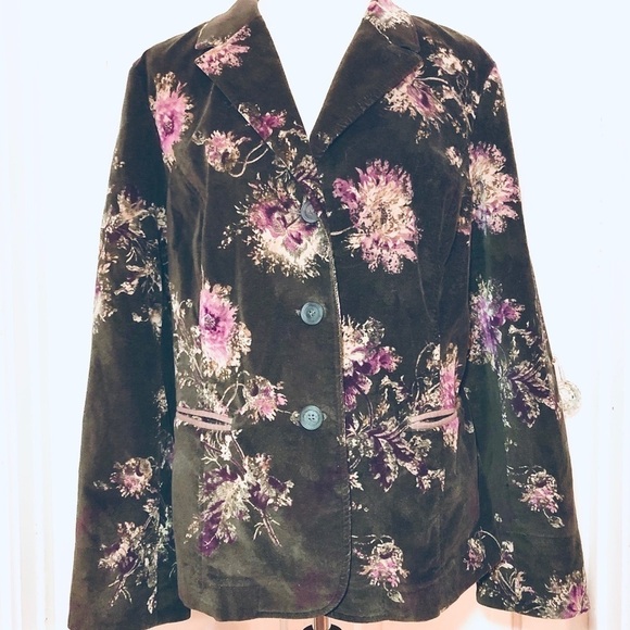 J. Jill Floral Chocolate Brown Velvet Work Blazer - Picture 7 of 8